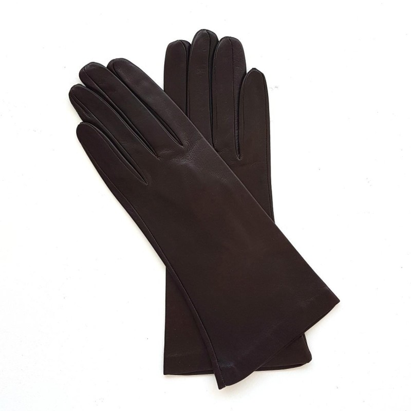 Gants en Cuir d'Agneau Chocolat foncé Coline Doublés Cachemire.