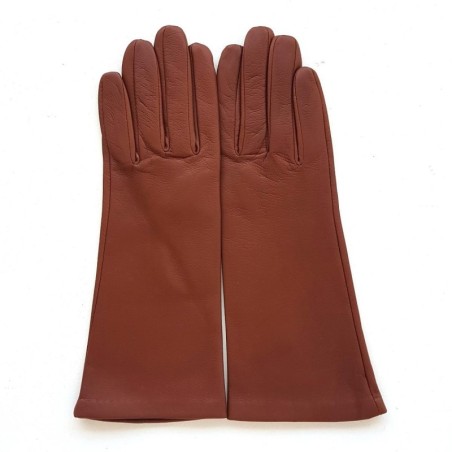 Gants en Cuir d'Agneau Cognac Coline Doublés Soie.