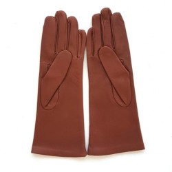 Gants en Cuir d'Agneau Cognac Coline Doublés Soie.