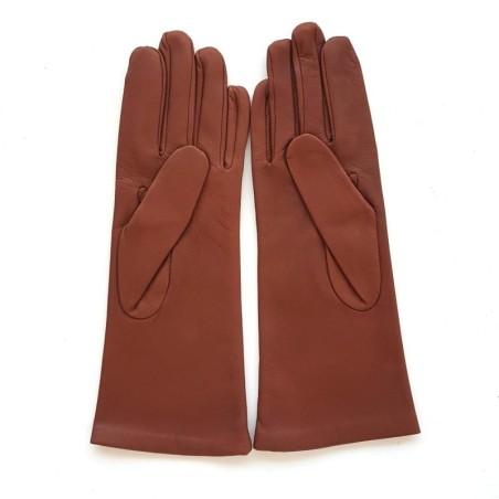 Gants en Cuir d'Agneau Cognac Coline Doublés Soie.