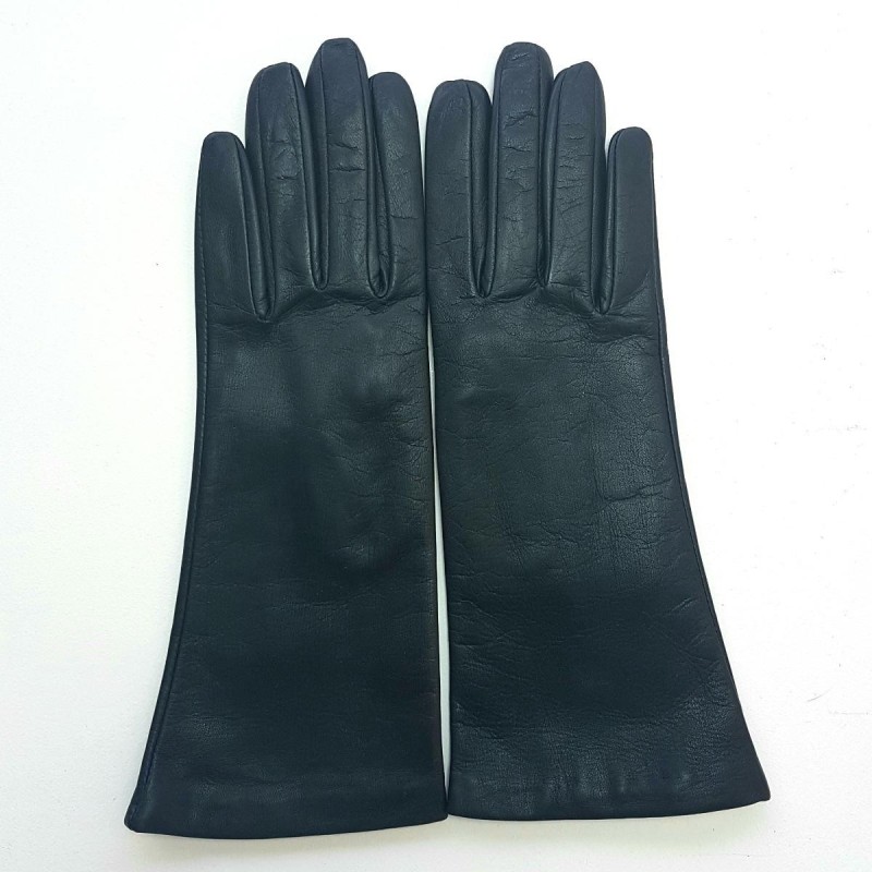 Gants en Cuir d'Agneau Bleu Marine Coline Doublés Soie.