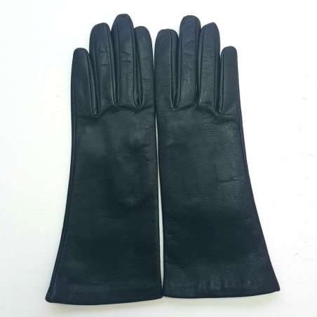Gants en Cuir d'Agneau Bleu Marine Coline Doublés Soie.