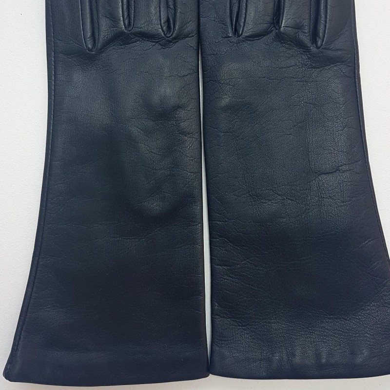Gants en Cuir d'Agneau Bleu Marine Coline Doublés Soie.
