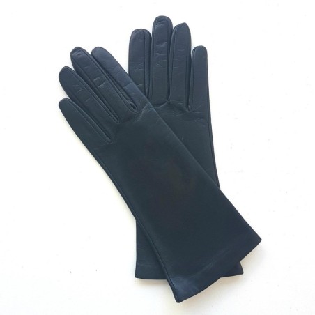 Gants en Cuir d'Agneau Bleu Marine Coline Doublés Soie.