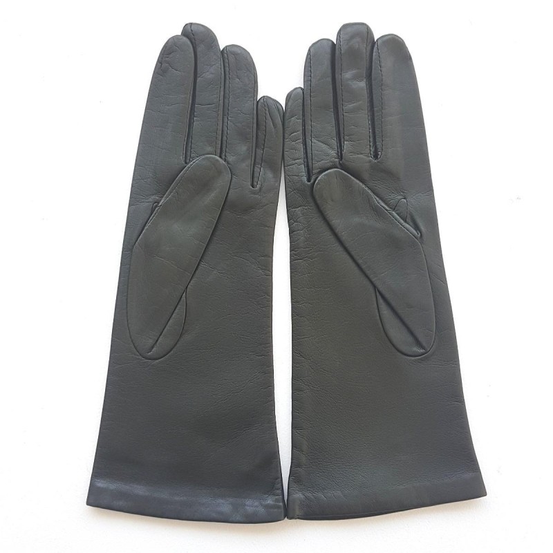 Gants en Cuir d'Agneau Kaki Coline Doublés en Soie.