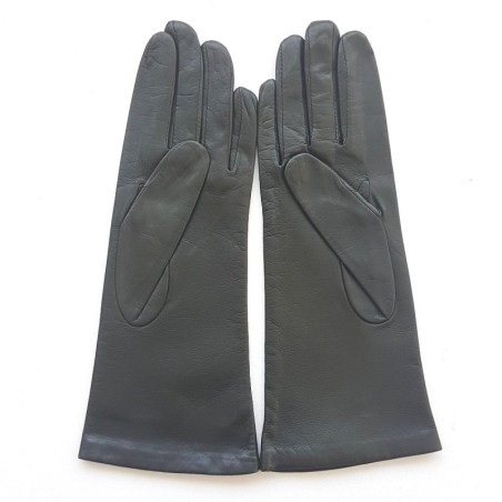 Gants en Cuir d'Agneau Kaki Coline Doublés en Soie.