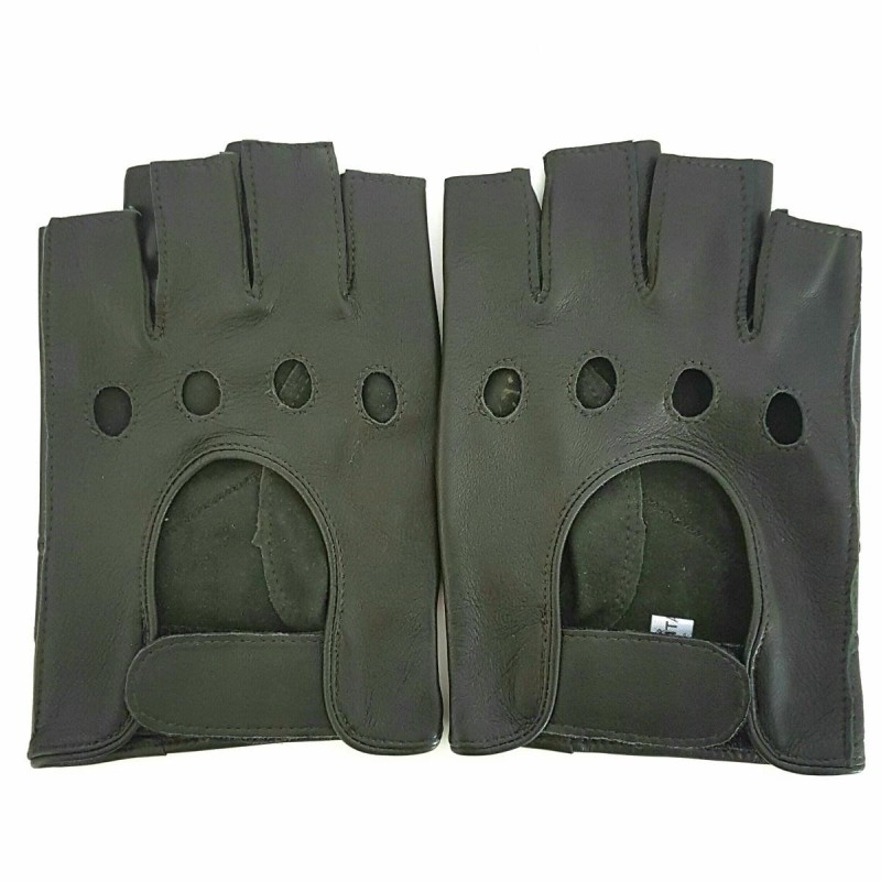 Mitaines en Cuir d'Agneau Kaki Pilote Non Doublés.