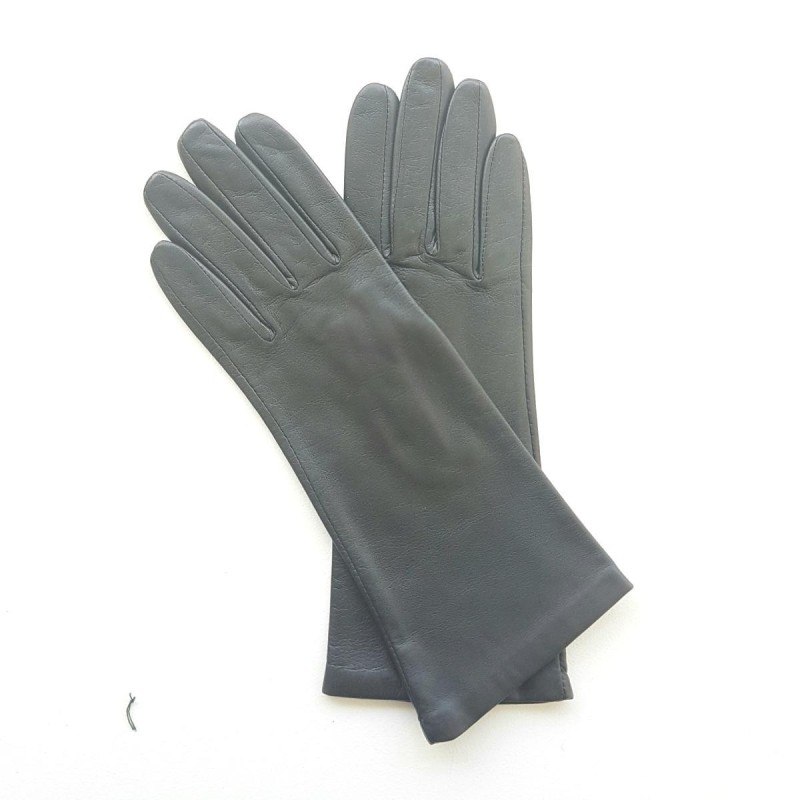 Gants en Cuir d'Agneau Gris Foncé Coline Doublés Soie.