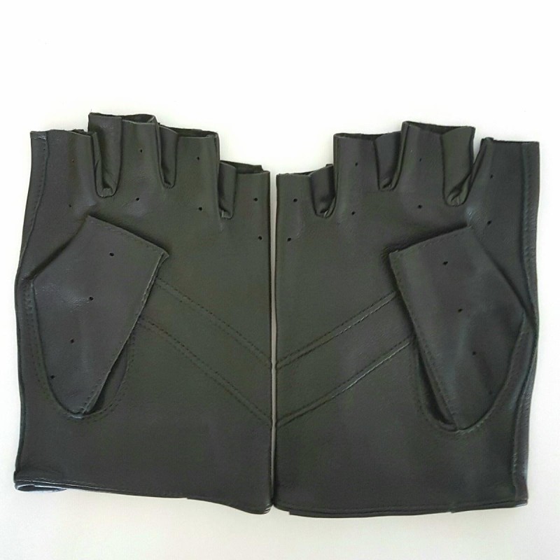 Mitaines en Cuir d'Agneau Kaki Pilote Non Doublés.