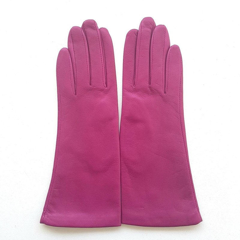 Gants en Cuir d'Agneau Rose Vif Coline Doublés Soie.
