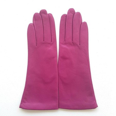 Gants en Cuir d'Agneau Rose Vif Coline Doublés Soie.
