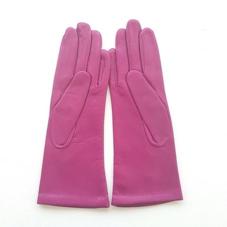 Gants en Cuir d'Agneau Rose Vif Coline Doublés Soie.