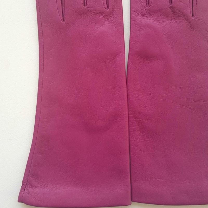 Gants en Cuir d'Agneau Rose Vif Coline Doublés Soie.