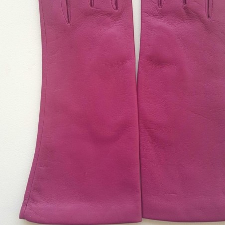 Gants en Cuir d'Agneau Rose Vif Coline Doublés Soie.