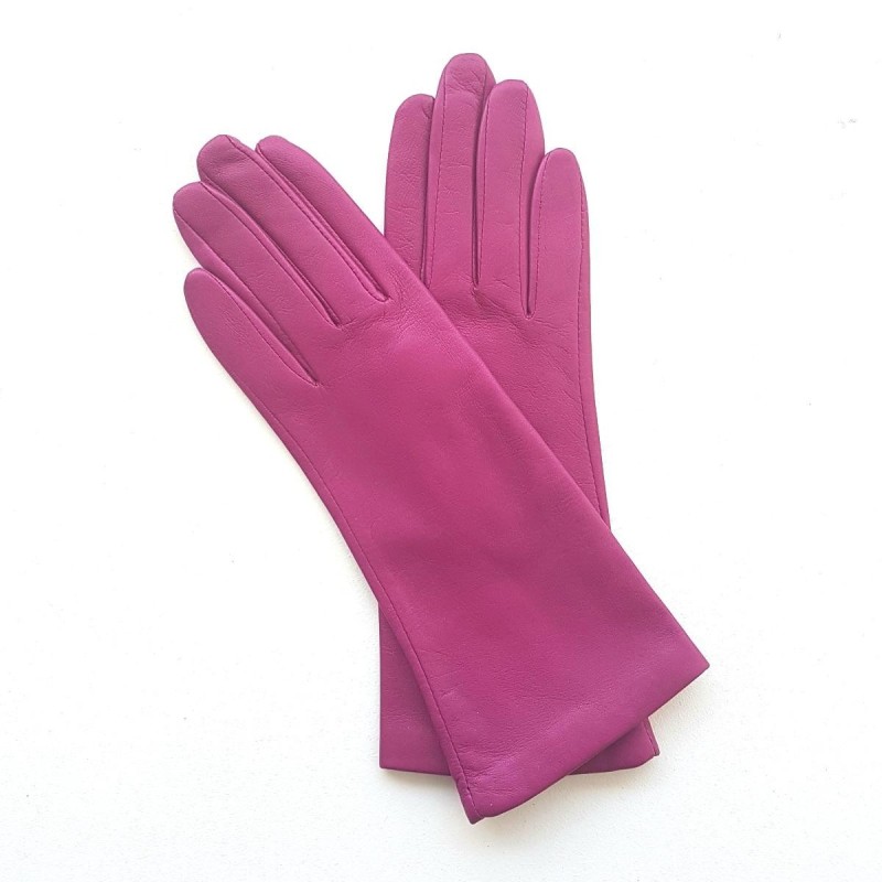 Gants en Cuir d'Agneau Rose Vif Coline Doublés Soie.