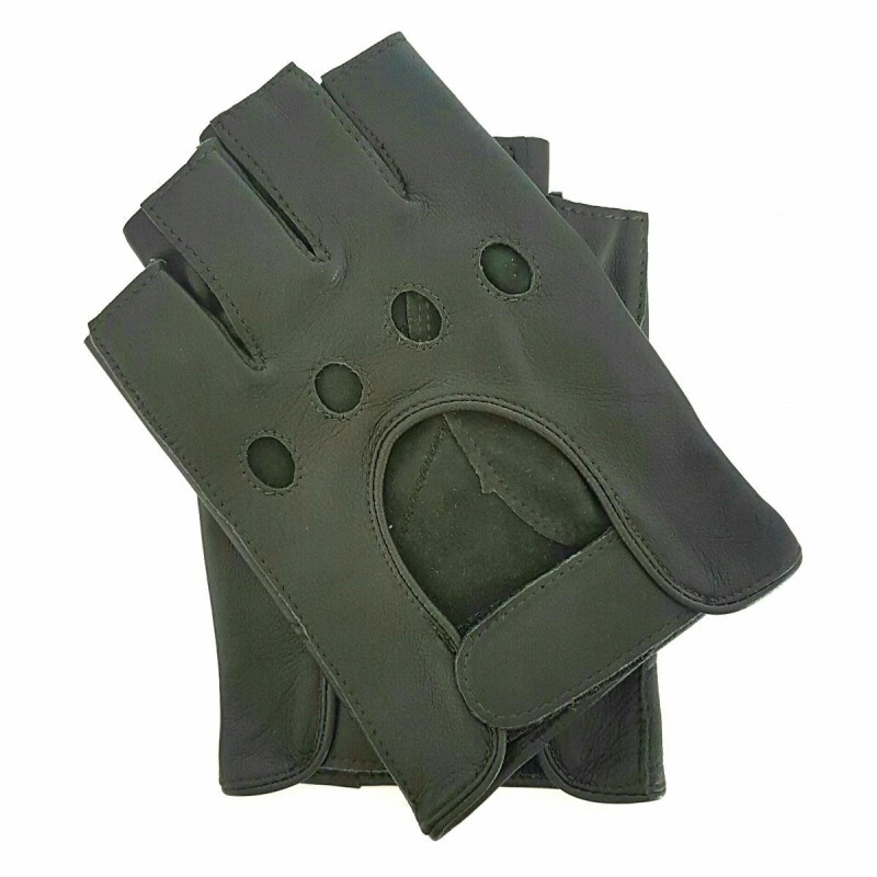Mitaines en Cuir d'Agneau Kaki Pilote Non Doublés.