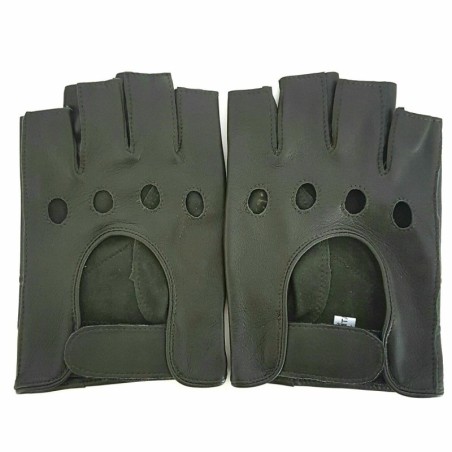 Mitaines en Cuir d'Agneau Kaki Pilote Non Doublés.