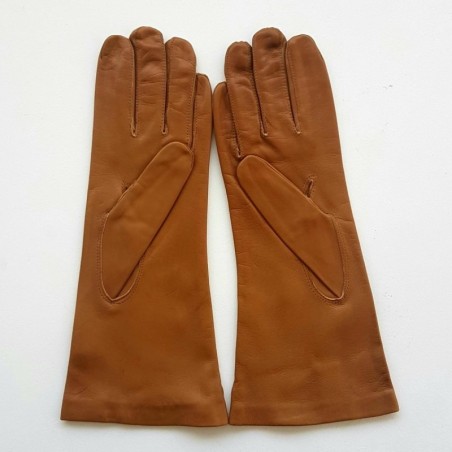 Gants en Cuir d'Agneau Biscuit Clair Coline Doublés Soie.