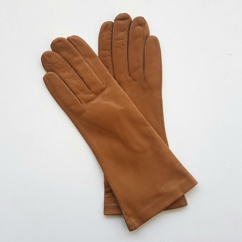 Gants en Cuir d'Agneau Biscuit Clair Coline Doublés Soie.
