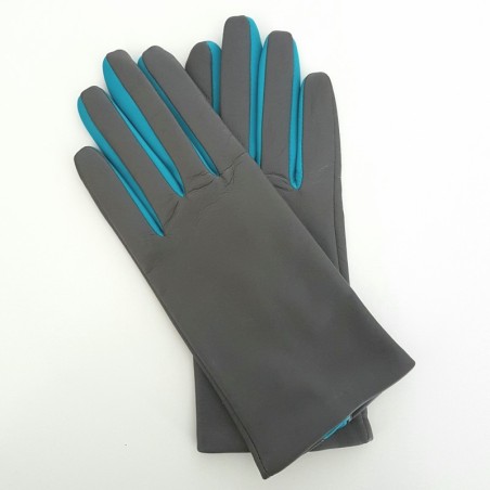 Gants en Cuir d'Agneau Gris Paon Colombe Doublés soie