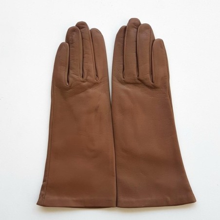 Gants en Cuir d'Agneau Sable Coline Doublés Soie.