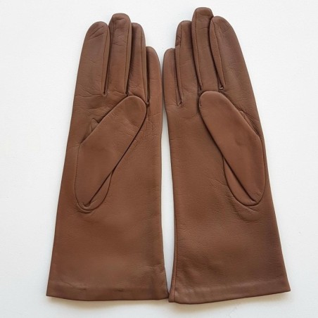 Gants en Cuir d'Agneau Sable Coline Doublés Soie.