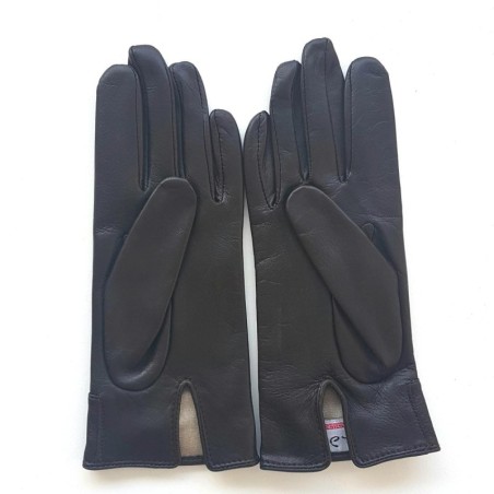 Gants en Cuir d'Agneau Marron Anémone Doublés Soie.