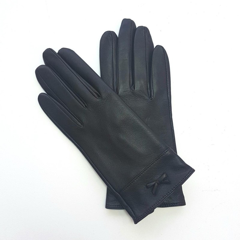 Gants en Cuir d'Agneau Marron Anémone Doublés Soie.