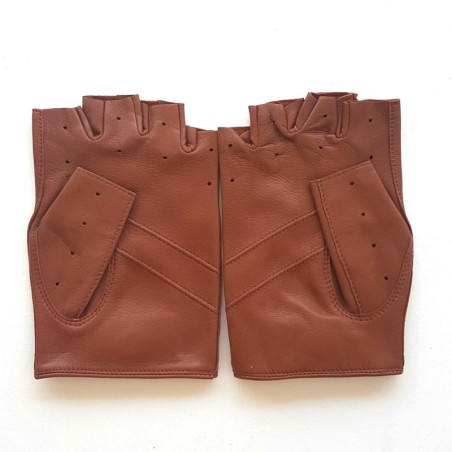 Mitaines en Cuir d'Agneau Cognac Pilote Non Doublés.