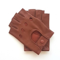 Mitaines en Cuir d'Agneau Cognac Pilote Non Doublés.