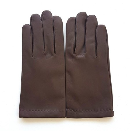 Gants en Cuir d'Agneau Brun Raphaël Doublure Soie.