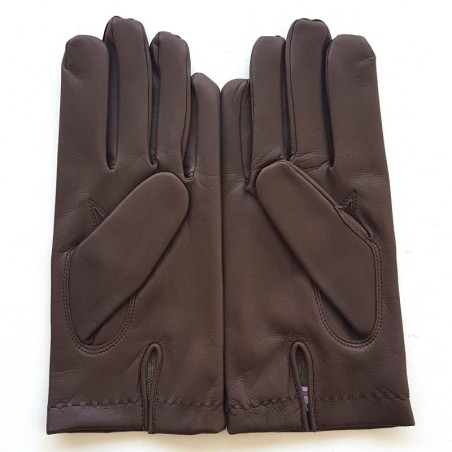 Gants en Cuir d'Agneau Brun Raphaël Doublure Soie.