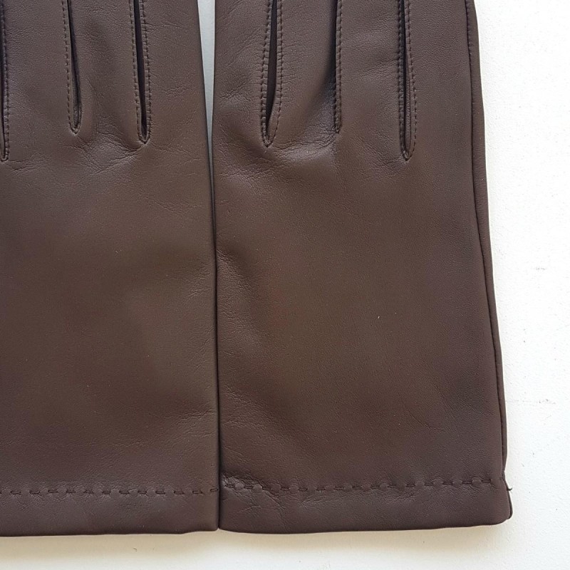 Gants en Cuir d'Agneau Brun Raphaël Doublure Soie.