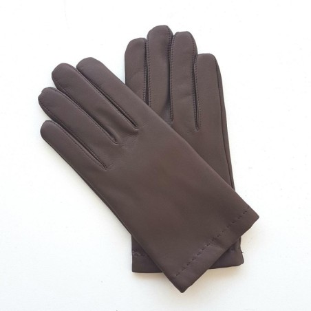 Gants en Cuir d'Agneau Brun Raphaël Doublure Soie.