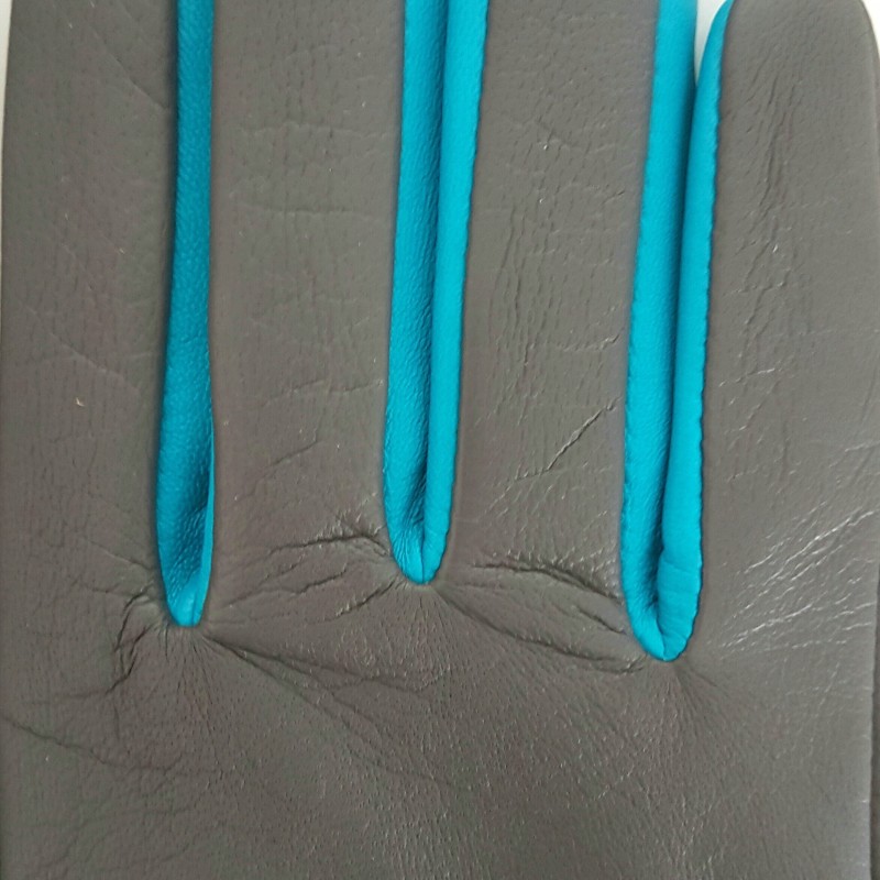 Gants en Cuir d'Agneau Gris Paon Colombe Doublés soie