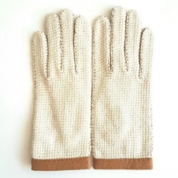 Gants en Cuir de Pécari Crochet Coton Cork Beige Paulina Non Doublés
