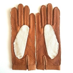 Gants en Cuir de Pécari Crochet Coton Cork Beige Paulina Non Doublés