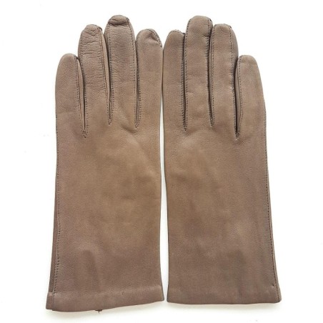 Gants en Cuir d'Agneau Taupe Capucine Doublés Soie.