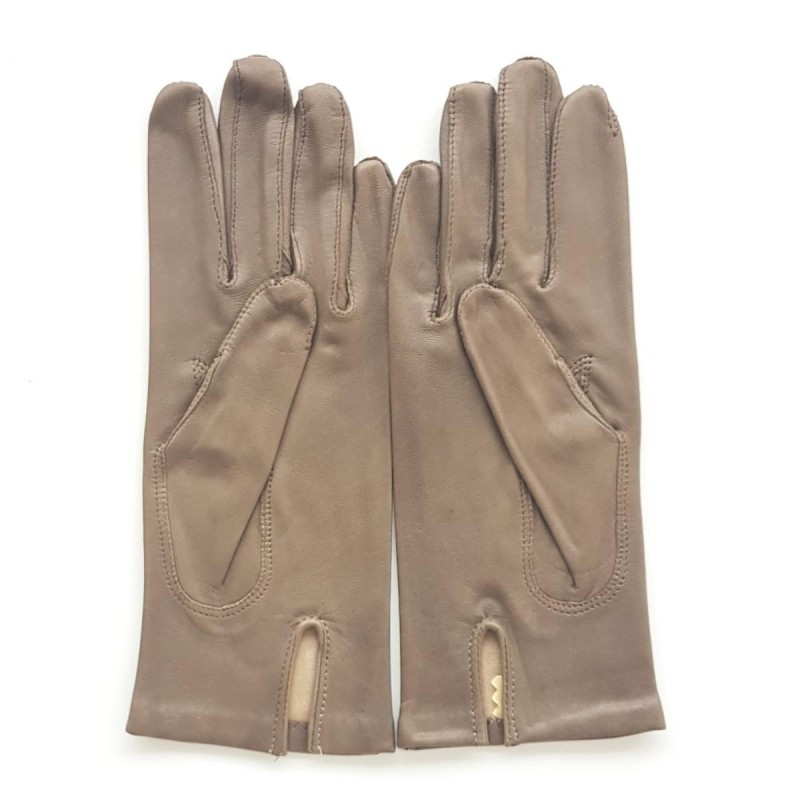 Gants en Cuir d'Agneau Taupe Capucine Doublés Soie.