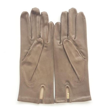 Gants en Cuir d'Agneau Taupe Capucine Doublés Soie.