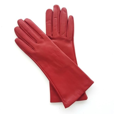 Gants en Cuir d'Agneau Rouge Coline Doublés Soie.