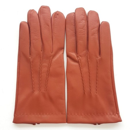 Gants en Cuir d'Agneau New Cognac Henri Doublure Soie.