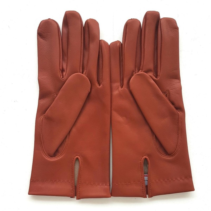 Gants en Cuir d'Agneau New Cognac Henri Doublure Soie.