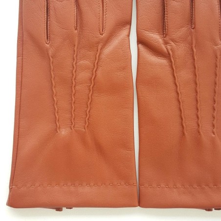 Gants en Cuir d'Agneau New Cognac Henri Doublure Soie.