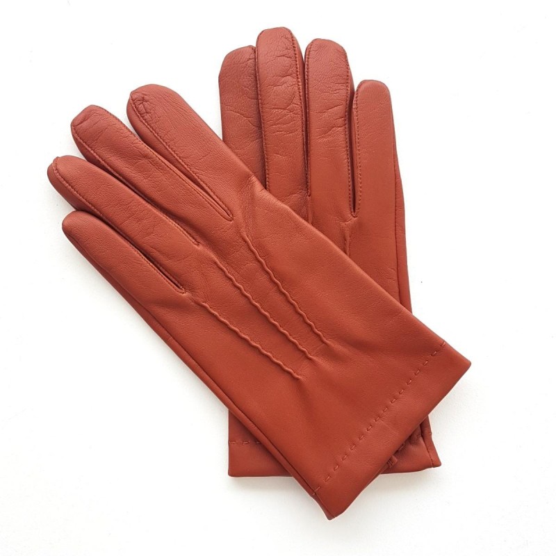 Gants en Cuir d'Agneau New Cognac Henri Doublure Soie.