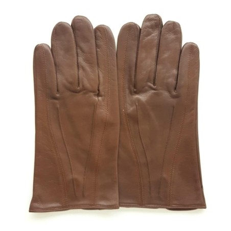 Gants en Cuir d'Agneau Chocolat Steeve Doublés Soie.