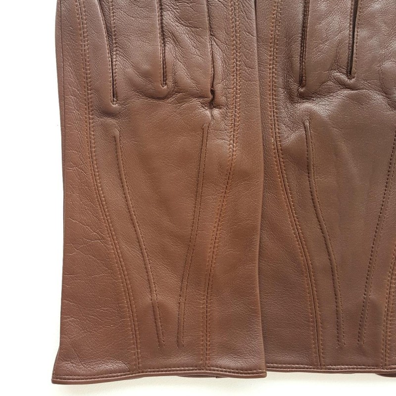 Gants en Cuir d'Agneau Chocolat Steeve Doublés Soie.