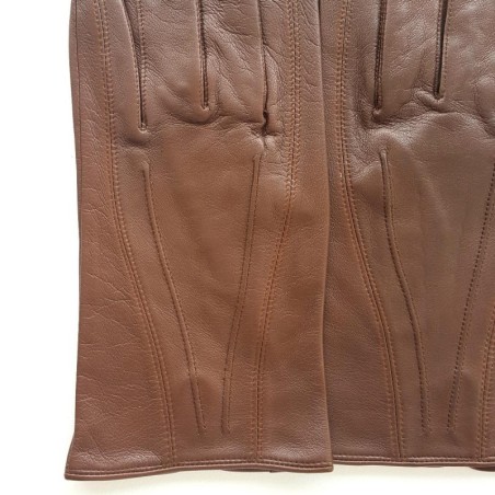 Gants en Cuir d'Agneau Chocolat Steeve Doublés Soie.