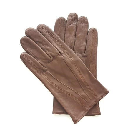 Gants en Cuir d'Agneau Chocolat Steeve Doublés Soie.