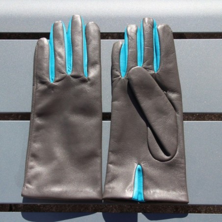 Gants en Cuir d'Agneau Gris Paon Colombe Doublés soie